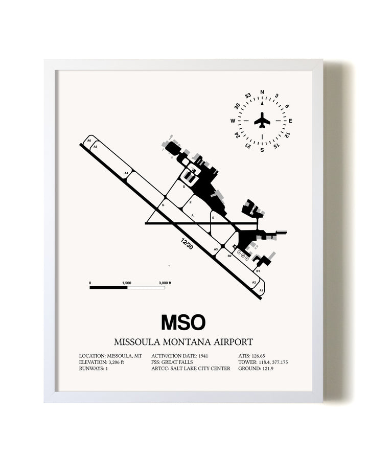 Missoula Montana Airport airport map poster in oak frame