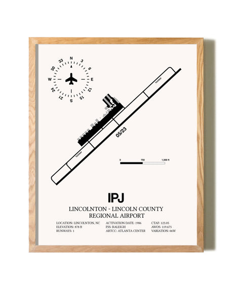 Lincolnton-Lincoln County Regional Airport framed print in natural wood frame