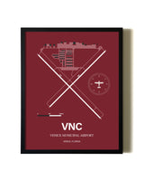 Red Framed Venice Municipal Airport wall art poster in black frame