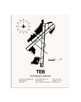 Gray Teterboro Airport framed poster displayed in an airplane hangar