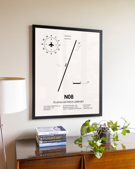 Flanagan Field Airport aviation wall décor in black wood frame