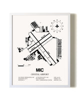 Crystal Airport airport map poster in oak frame
