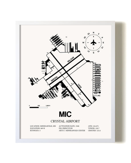 Crystal Airport airport map poster in oak frame