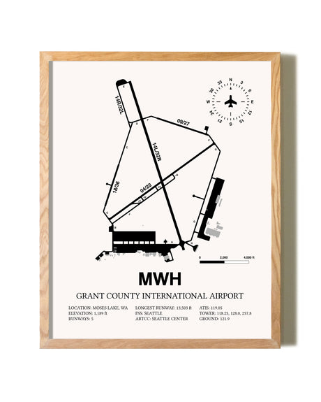 Grant County International Airport framed print in natural wood frame