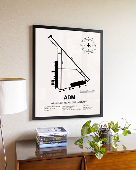 Ardmore Municipal Airport aviation wall décor in black wood frame