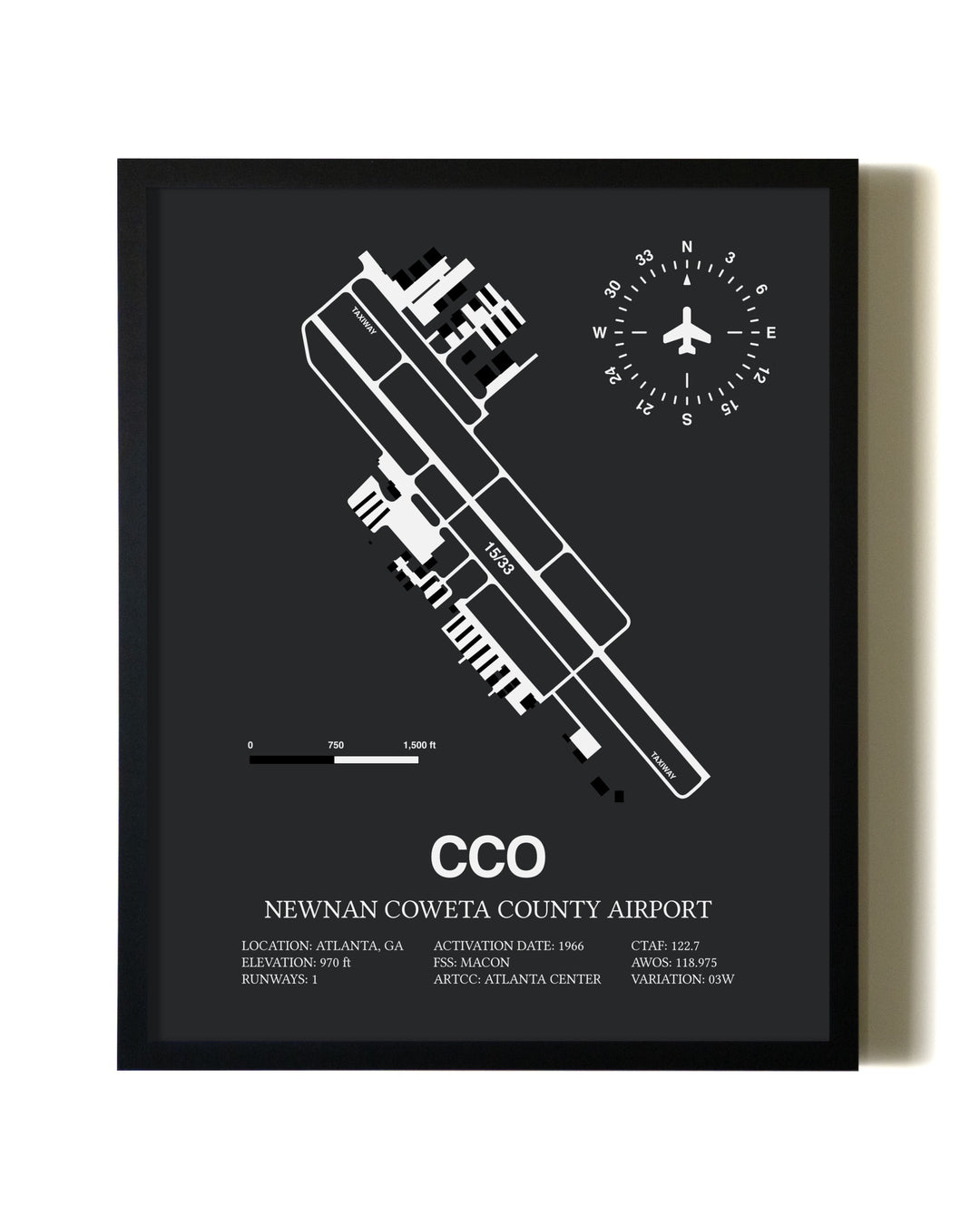 Unframed Newnan Coweta County Airport map print poster