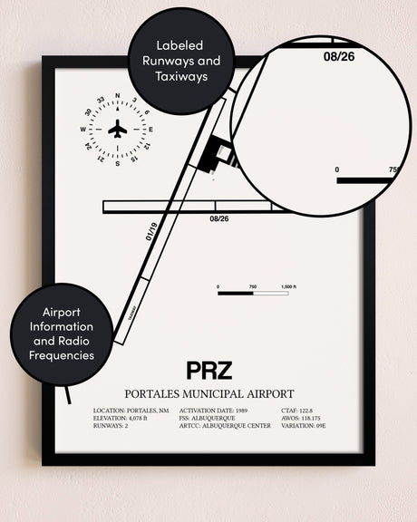 Framed Portales Municipal Airport layout wall art poster