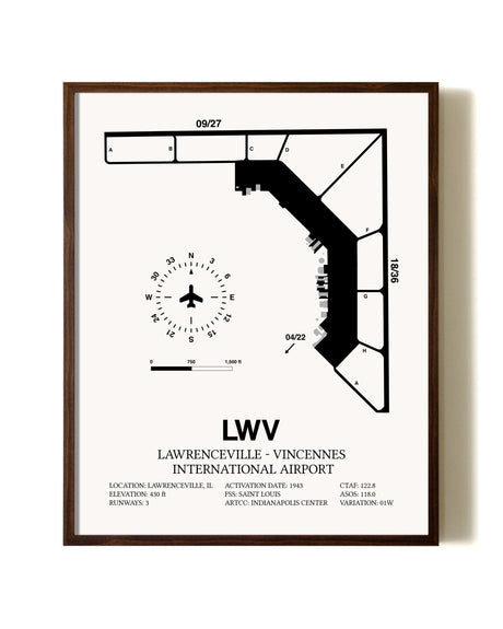 Lawrenceville-Vincennes International Airport aviation print in walnut frame