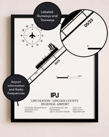Framed Lincolnton-Lincoln County Regional Airport layout wall art poster
