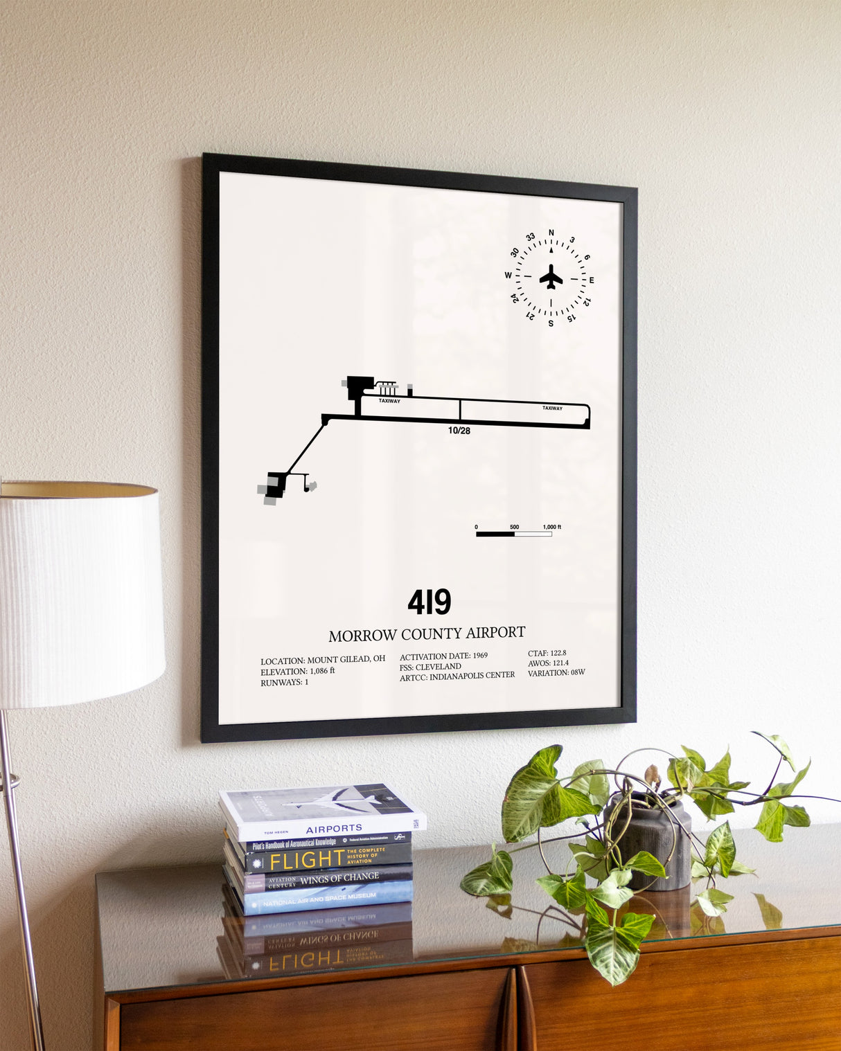 Morrow County Airport aviation wall décor in black wood frame
