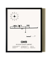 Framed De Kalb County Airport wall art poster in black frame