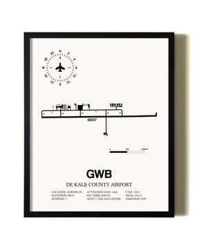 Framed De Kalb County Airport wall art poster in black frame