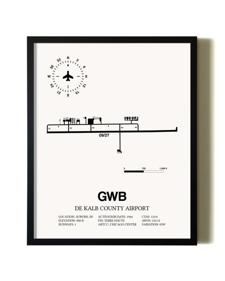 Framed De Kalb County Airport wall art poster in black frame