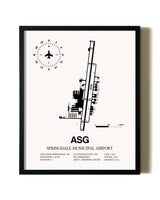 Framed Springdale Municipal Airport wall art poster in black frame