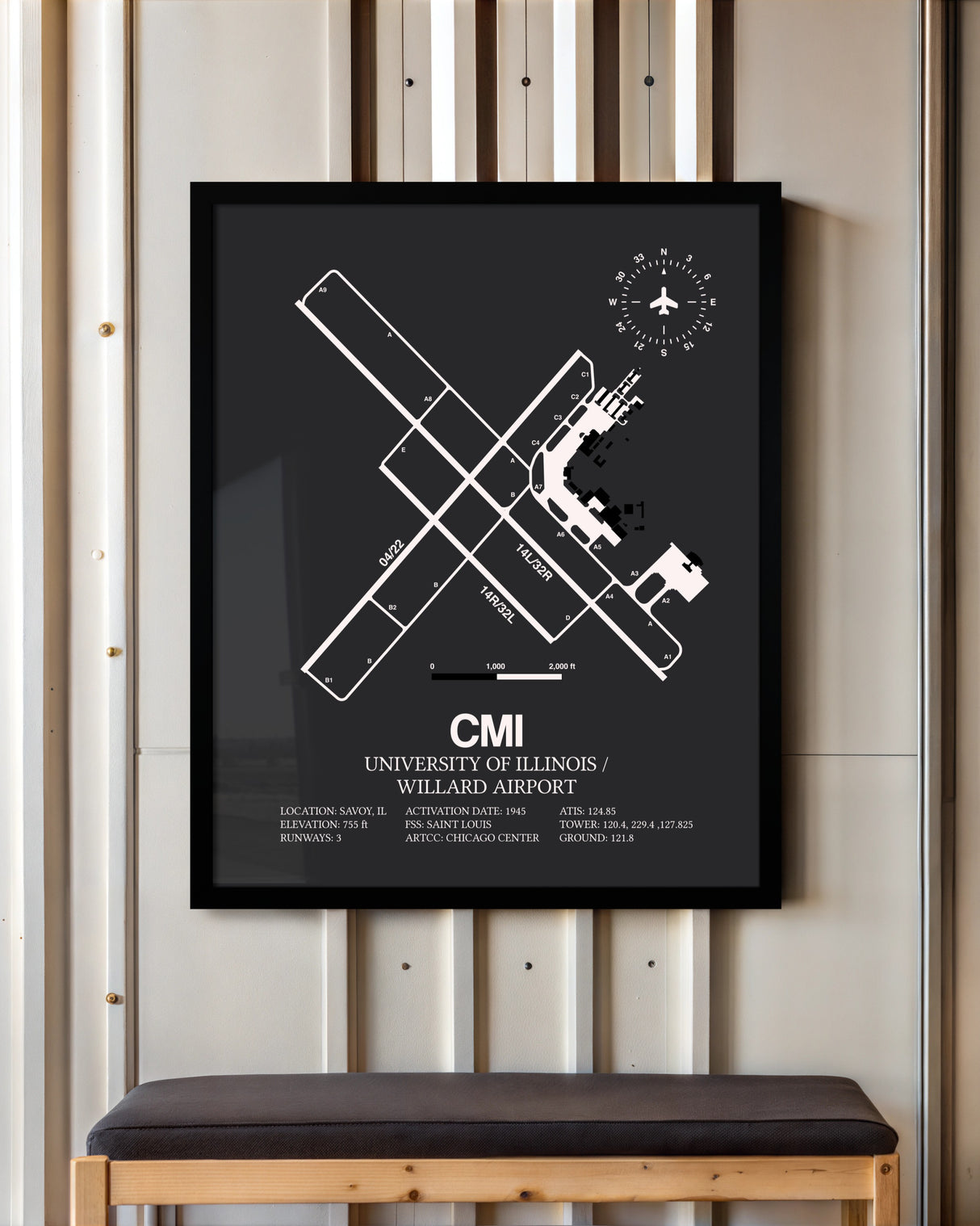 Frame color options for University of Illinois / Willard Airport Wall Art