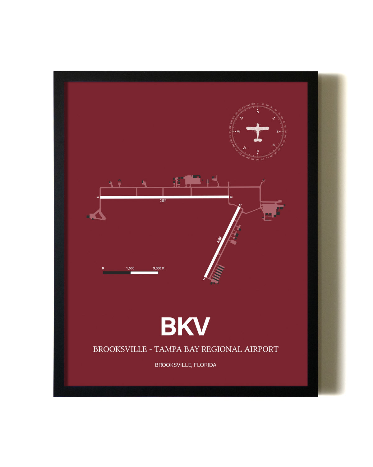 Red Framed Brooksville-Tampa Bay Regional Airport wall art poster in black frame