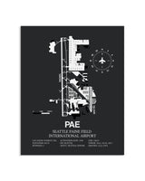 Gray Framed Seattle Paine Field International Airport layout wall art poster
