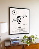 Eastern WV Regional Airport / Shepherd Field aviation wall décor in black wood frame