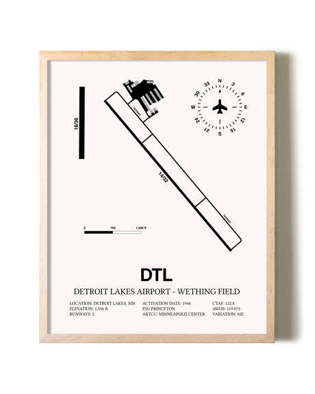 Detroit Lakes Airport-Wething Field framed wall art in white frame