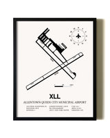 Framed Allentown Queen City Municipal Airport wall art poster in black frame
