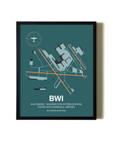 Green Baltimore/Washington International Thurgood Marshall Airport aviation wall décor in black wood frame