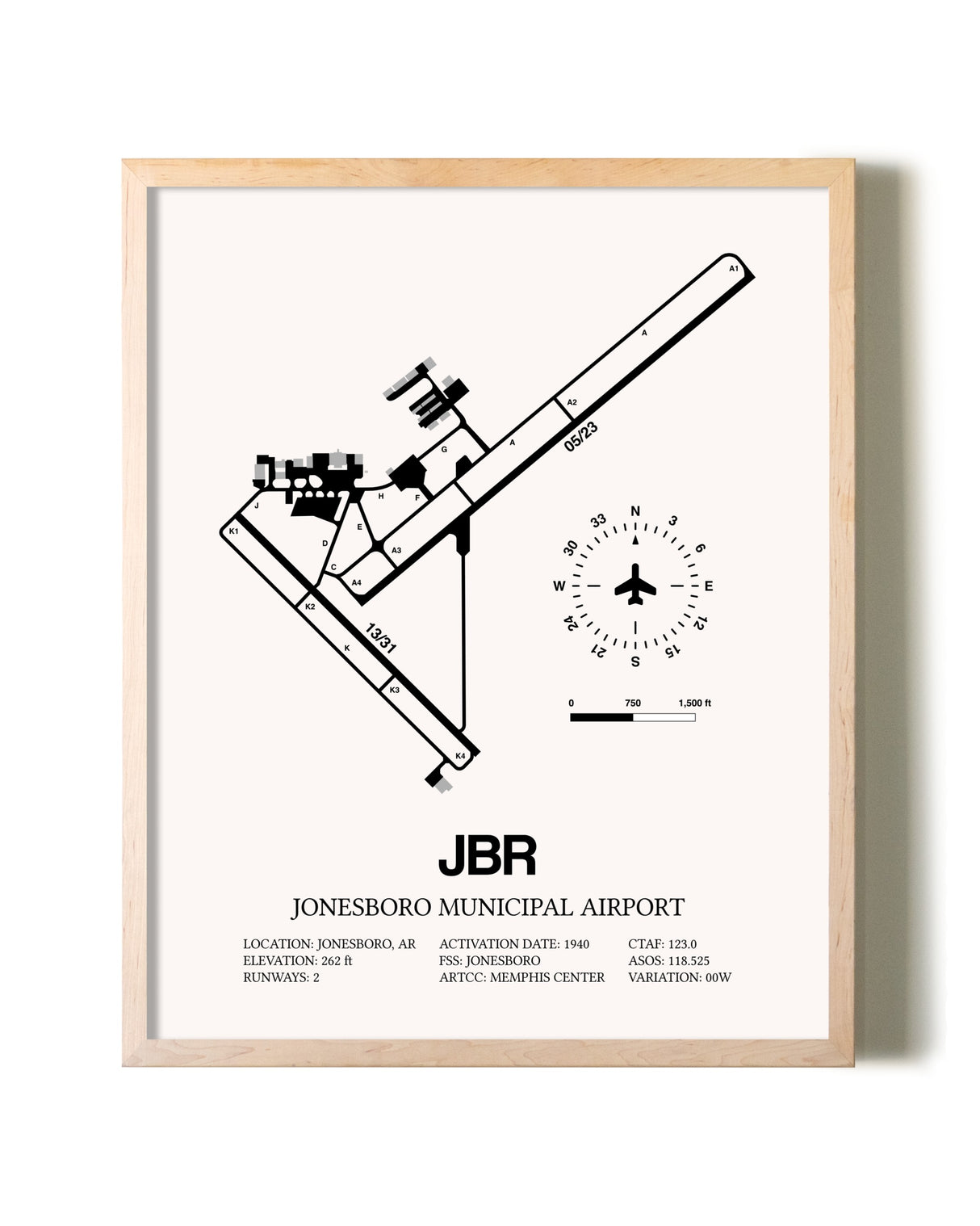 Jonesboro Municipal Airport framed wall art in white frame