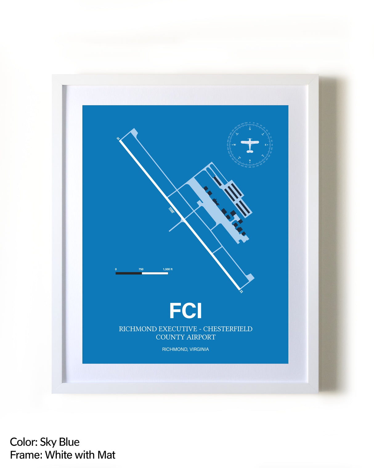 Richmond Executive-Chesterfield County Airport framed wall art in white frame with mat