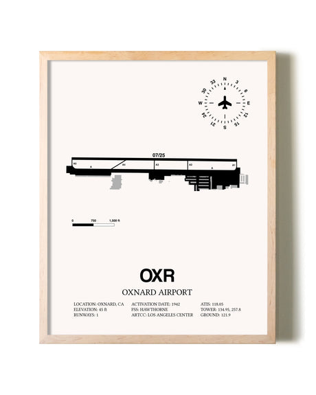 Oxnard Airport framed wall art in white frame