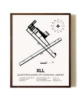 Allentown Queen City Municipal Airport aviation print in walnut frame