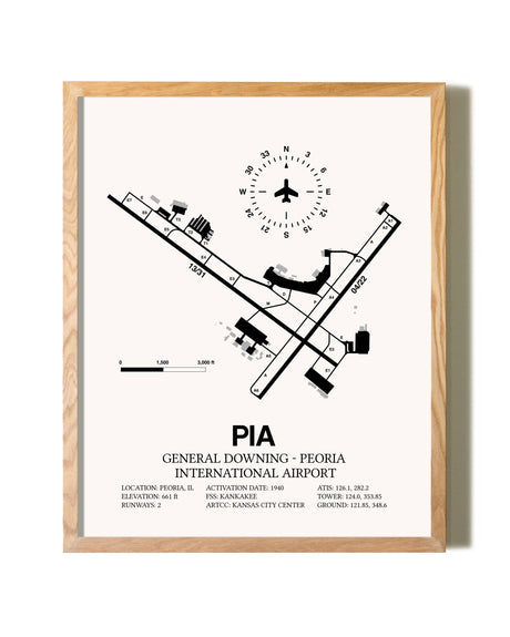 General Downing-Peoria International Airport framed print in natural wood frame