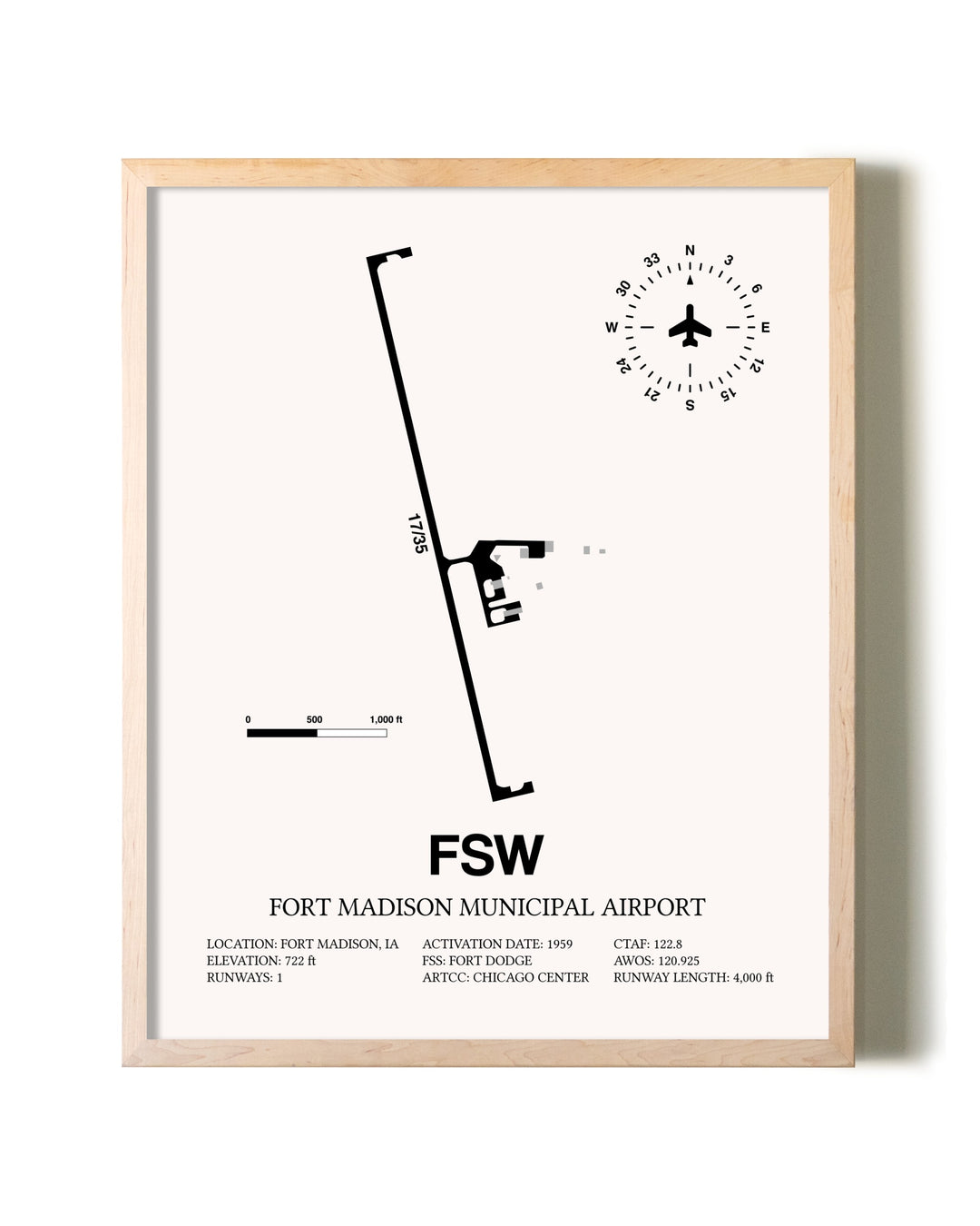 Fort Madison Municipal Airport framed wall art in white frame