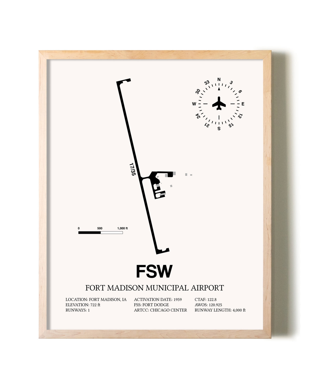 Fort Madison Municipal Airport framed wall art in white frame