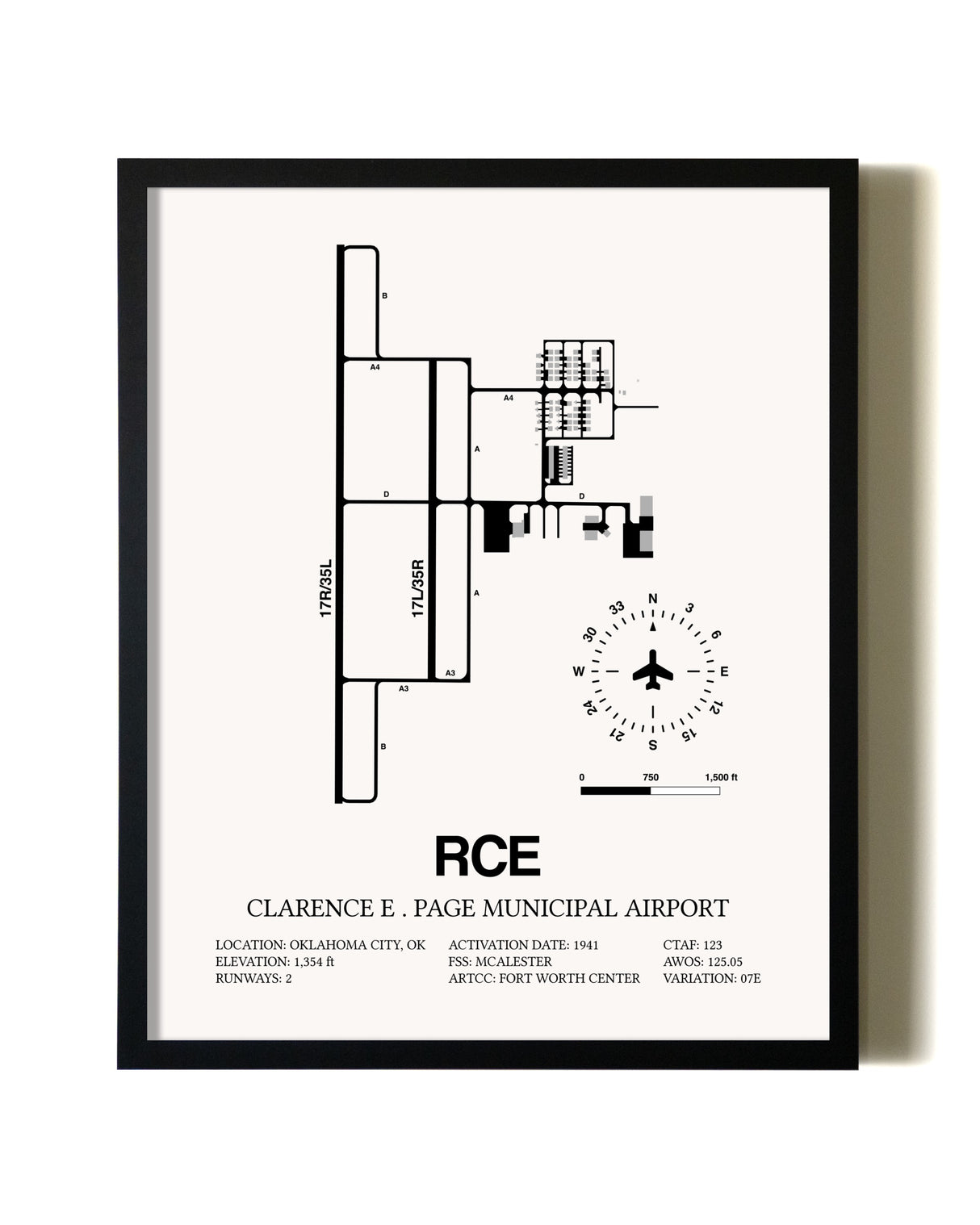 Framed Clarence E. Page Municipal Airport wall art poster in black frame