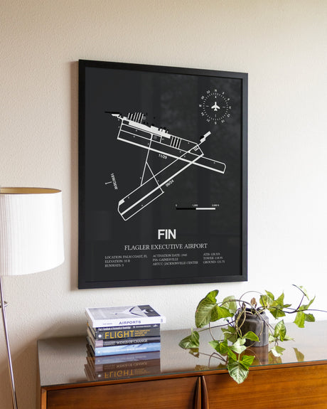 Gray Framed Flagler Executive Airport wall art poster in black frame