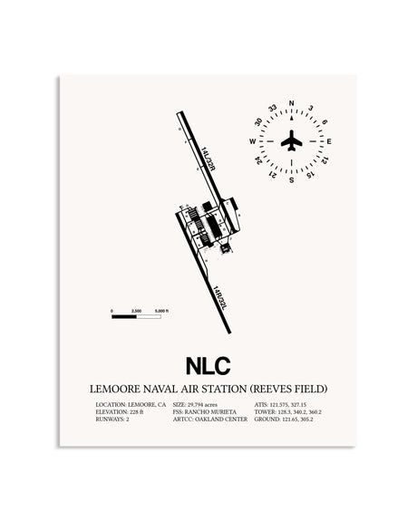 Gray Lemoore Naval Air Station (Reeves Field) framed poster displayed in an airplane hangar