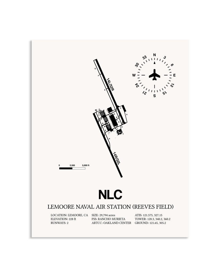 Gray Lemoore Naval Air Station (Reeves Field) framed poster displayed in an airplane hangar