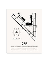 Gray Corpus Christi International Airport framed poster displayed in an airplane hangar