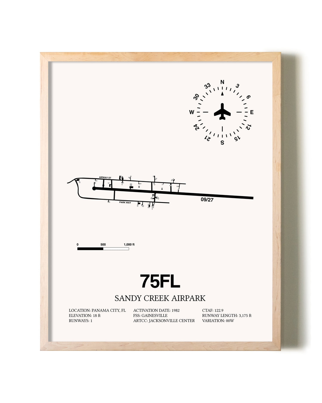 Sandy Creek Airpark framed wall art in white frame