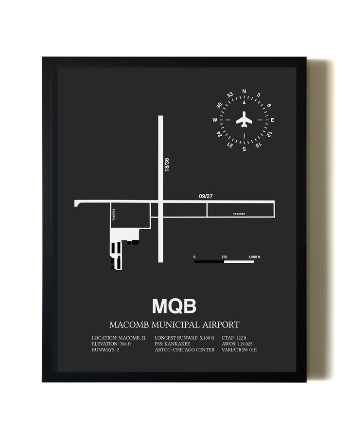 Unframed Macomb Municipal Airport map print poster