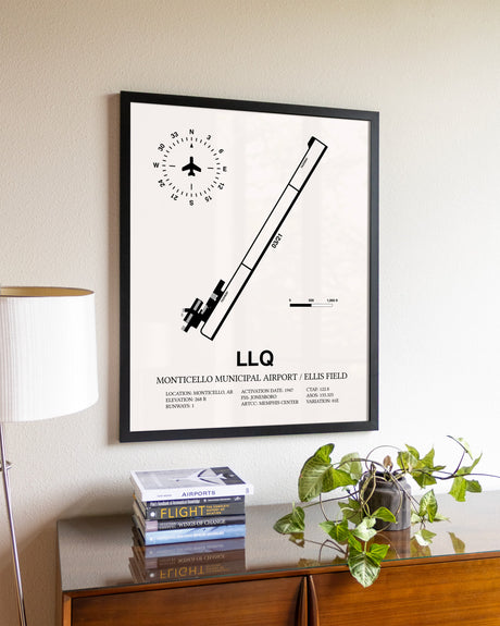 Monticello Municipal Airport / Ellis Field aviation wall décor in black wood frame