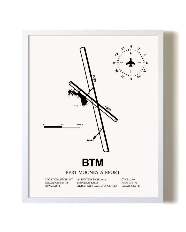 Bert Mooney Airport airport map poster in oak frame