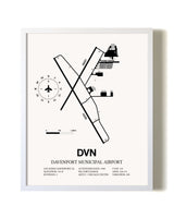 Davenport Municipal Airport airport map poster in oak frame