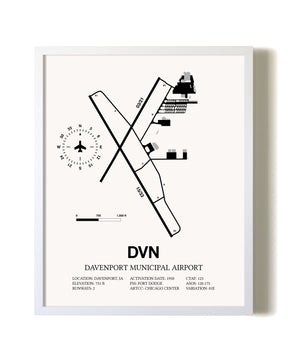 Davenport Municipal Airport airport map poster in oak frame