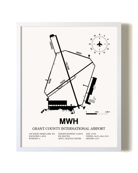 Grant County International Airport airport map poster in oak frame