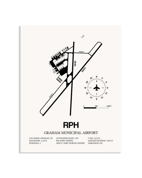 Gray Graham Municipal Airport framed poster displayed in an airplane hangar