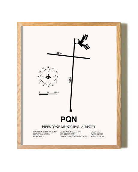 Pipestone Municipal Airport framed print in natural wood frame