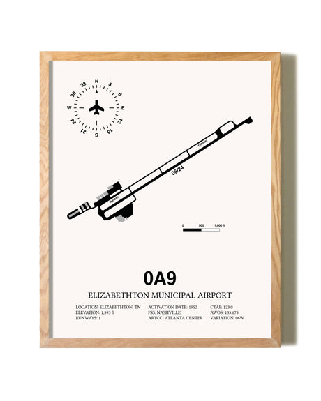 Elizabethton Municipal Airport framed print in natural wood frame