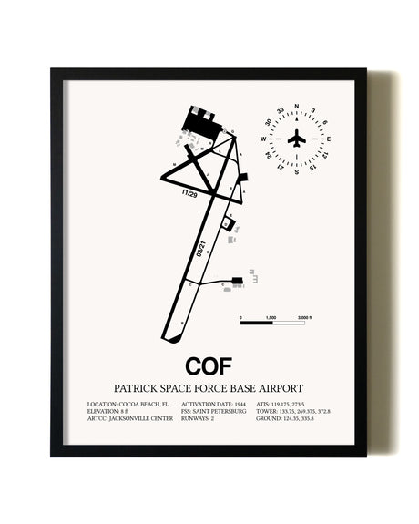 Framed Patrick Space Force Base Airport wall art poster in black frame