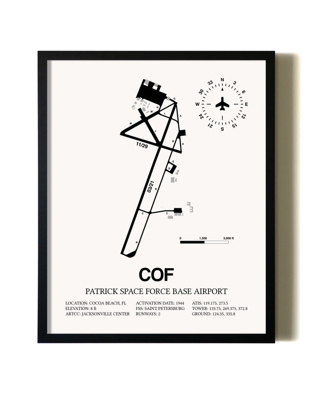 Framed Patrick Space Force Base Airport wall art poster in black frame
