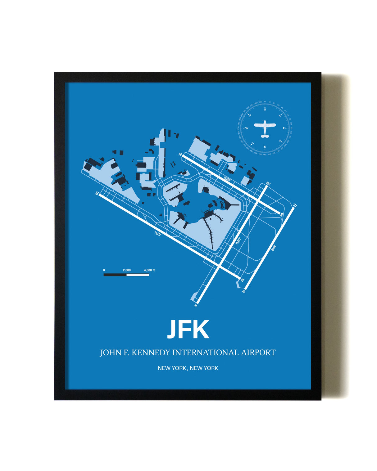 Sky Blue John F. Kennedy International Airport aviation wall décor in black wood frame